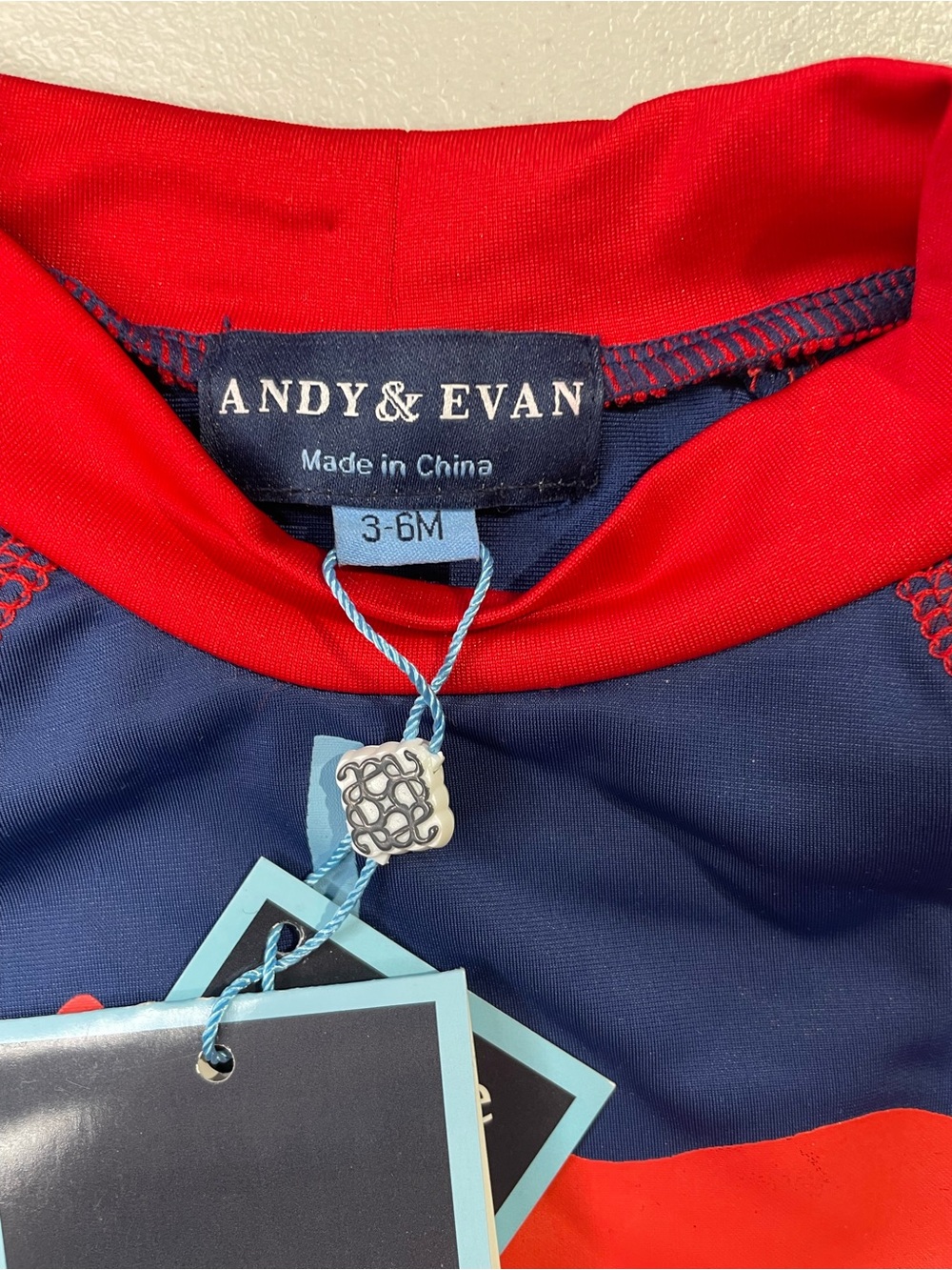 NWT Andy & Evan 3-6 months Navy & Red Snorkel Dog Two-Piece Rash Guard Swim Set - Picture 4 of 5